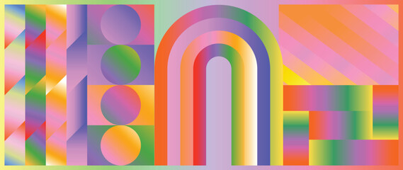 Wall Mural - Modern futuristic gradient background vector set.Cover template with vibrant geometric in different shape. Ideal design for social media, cover, banner, wallpaper, promotion, ads.
