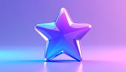 Wall Mural - A shiny 3D silver star icon, a holiday decoration, stands out as a bright and festive symbol on the background