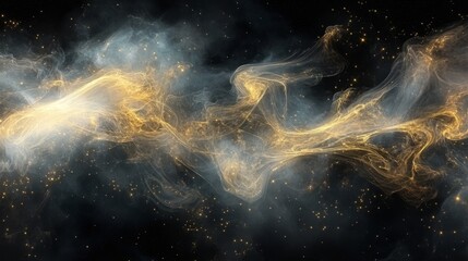 Wall Mural - Stunning Abstract Image Featuring Mystical Gold Hues and Flowing Smoke Curves in a Cosmic Atmosphere
