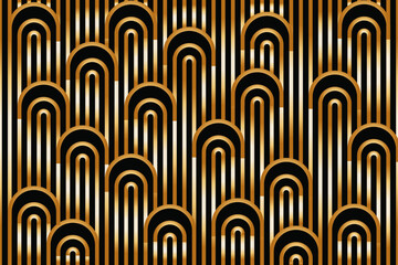 Stripes line with radial direction seamless texture pattern background | Modern geometric line tech background with futuristic concept | Golden pattern on black background