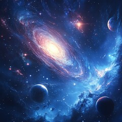 Wall Mural - Cosmic exploration of a spiral galaxy outer space digital art stellar environment immersive viewpoint