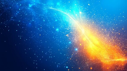 Wall Mural - Dynamic Abstract Light Streaks with Vibrant Blue and Orange Hues Creating a Futuristic Galaxy Scene