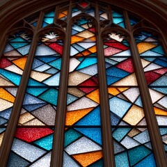 Wall Mural - stunning stained glass window featuring colorful abstract mosaic patterns in modern church sanctuary