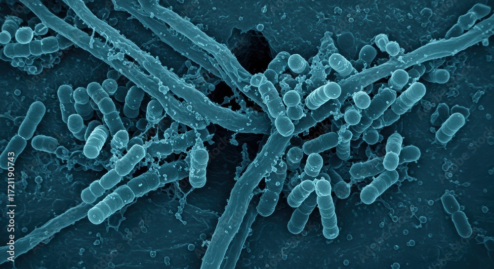 Microscopic View of Oral Bacteria: An SEM of Bacilli on a Surface ...