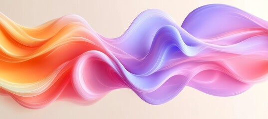 Canvas Print - Vibrant Abstract Wave Form Artwork in Neon Peach and Lavender Shades on Soft Beige Background