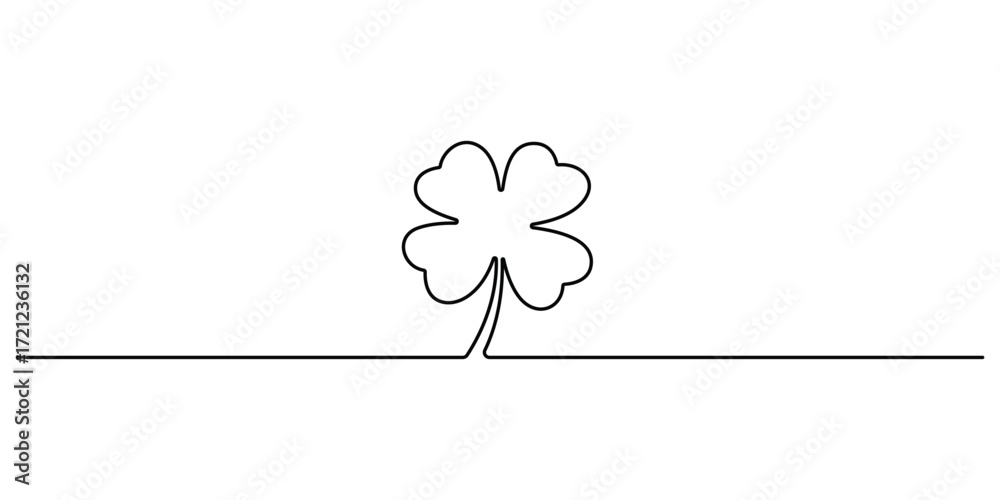Continuous one line drawing of four leaf clovers. Three leaves clover ...