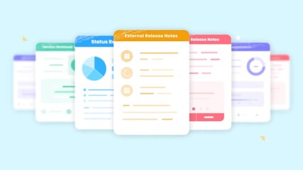 Animated digital interface with multiple app screens, mobile UI UX design and technology concept.