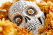 © dashtik - Vibrant dia de los muertos sugar skull amidst marigolds