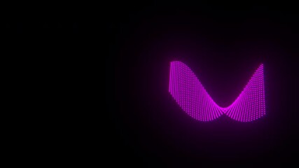 Wall Mural - Purple Abstract Particles Flowing in Twisted Curved Wave Formation with Soft Glow and Black Background.
