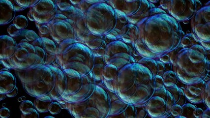 Wall Mural - Hundreds of Bubbles Appearing Rapidly and Bouncing Around on Black Background.