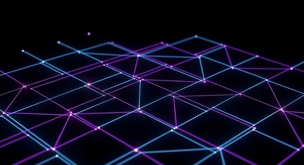Abstract futuristic digital grid with glowing blue and purple connecting lines and nodes, a vibrant technology concept wallpaper/background