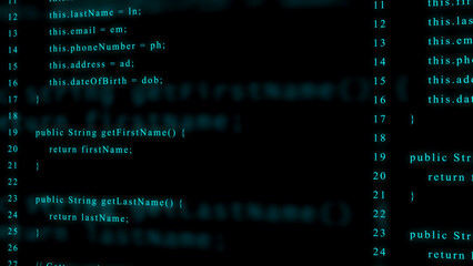 Cyan Glowing Computer Code on a Dark Blurred Background programming software