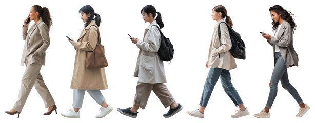 Wall Mural - Women walking using smartphones