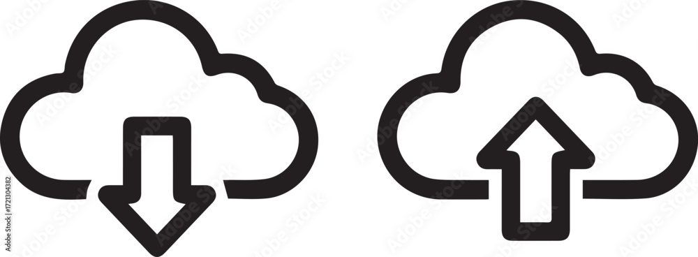 Cloud download and upload icons solid black data storage Stock Vector ...