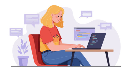 Woman Coding on Laptop Software Development at Home