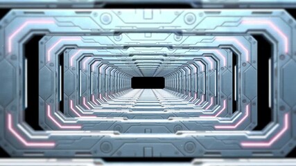 Wall Mural - Futuristic Sci-Fi Tech Tunnel with Symmetrical Neon Design and Endless Depth