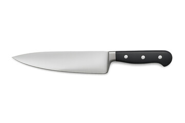 Sharp chef's knife with black handle isolated on transparent background, clean
