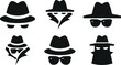 © Geetaroy - detective hat icon, spy silhouette vector, cartoon hat doodle, secret agent doodle, mystery cartoon symbol, hat disguise icon, spy mask doodle, stylish hat symbol, agency detective icon, mysterious ch