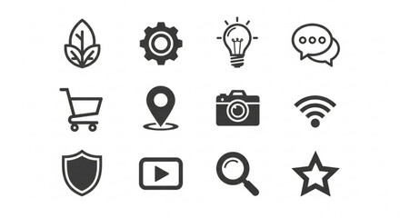 Collection of vector icons, representing various functions and features for web design and mobile application development