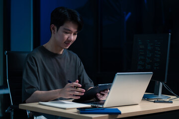 Development programmer male working in website a software and coding technology.