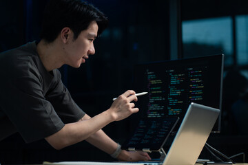 Development programmer male working in website a software and coding technology.