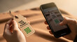 © creative - Recycling Products Concept. Organic Cotton Recycled Cloth. Zero Waste Materials. Environment Care, Reuse, Renewable for Sustainable Lifestyle. Using Mobile Phone to Scan on Tag for more Information