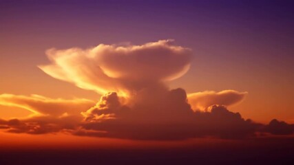 Wall Mural - ﻿Golden hour clouds slowly drift across a vibrant orange and purple sky with a shallow depth of field dusk, epic, majestic