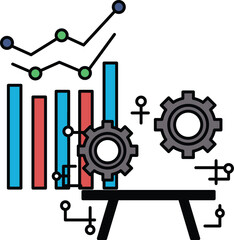 Canvas Print - A black and white image of a graph with two gears and a table