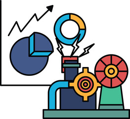 Canvas Print - A graph with a pie chart and a circle with a lightning bolt in the middle