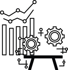 Canvas Print - A black and white image of a graph with two gears and a table