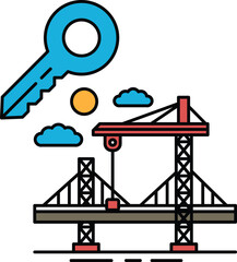 Canvas Print - A key is shown above a bridge with a crane