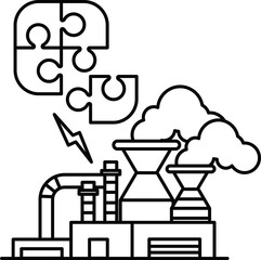 Canvas Print - A black and white drawing of a factory with a puzzle piece on top
