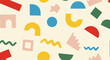 © Crushin - A vibrant and playful abstract pattern featuring a variety of colorful geometric shapes and organic forms scattered across a light cream background, creating a whimsical and modern design