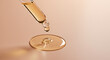 © Muhammad - Golden serum dripping from pipette on soft peach backdrop promotes natural beauty and skincare wellness, perfect for cosmetics advertising and spa promotions
