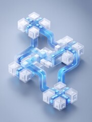 Wall Mural - isometric illustration of a LAN cable entering a cloudstone block, with flat primary blue background and long drop shadow isometric LAN cable cloudstone block flat blue background digital plug 