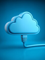Wall Mural - cloudstone illustration with a LAN cable running through it horizontally, set on deep primary blue background cloudstone LAN cable horizontal connection blue background flat design minimal tech 