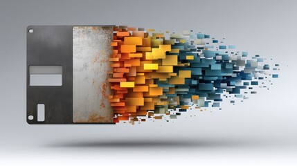 Retro data storage, colorful floppy disk with pixelated squares design a blast from the past