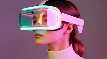 Embracing innovation: a young woman in a stylish AR headset.