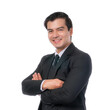 © suphaporn - Confident smiling businessman in formal black suit with arms crossed , professional corporate portrait of successful executive manager, leadership and career success concept ,transparent background