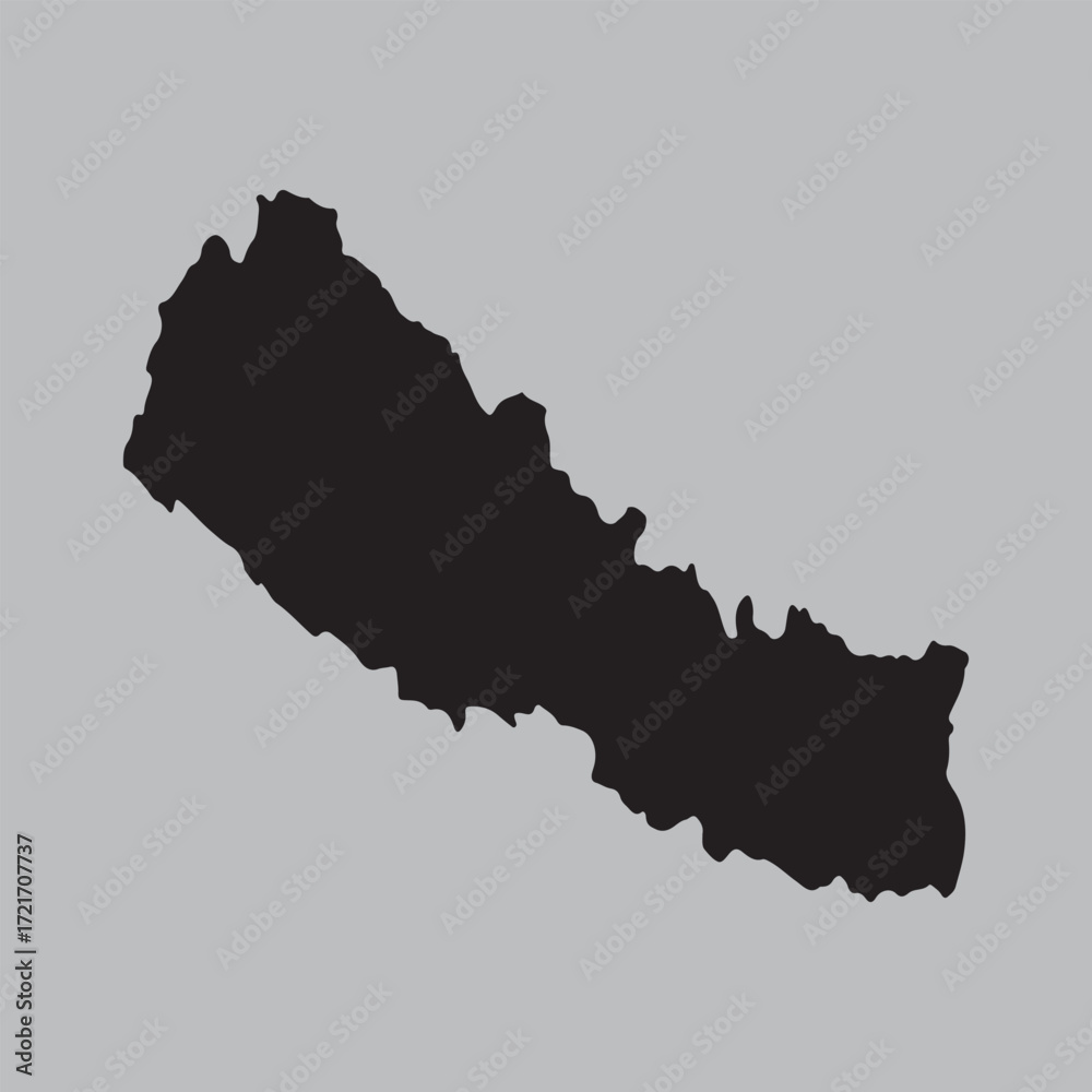 Silhouette map of Nepal showing its distinctive shape and borders ...