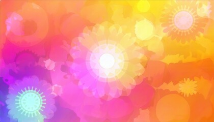 Wall Mural - vibrant rainbow bokeh light burst with soft glowing circles blending orange yellow and magenta tones for dreamy wallpaper or banner