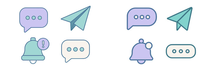 Variety of colorful communication icons in a modern digital interface for messaging and notifications