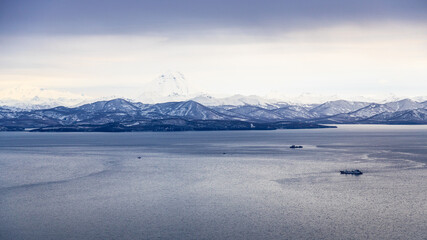 Wall Mural - panoramic view of avacha bay in evening twilight