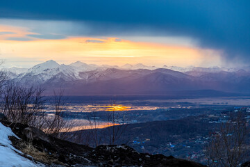Wall Mural - sunset sky over Petropavlovsk-Kamchatsky city