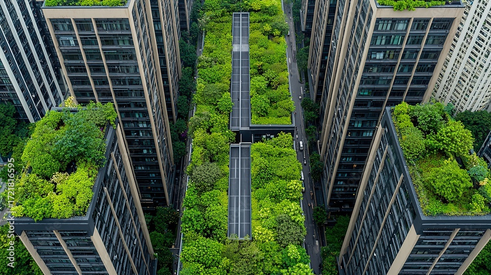 Urban Development Rooftops Modular urban parks deploying on rooftops, green spaces in dense cities ...