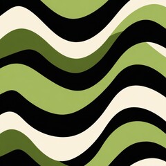 Wall Mural - Trendy Seamless Pattern of Wavy Distorted Stripes in Green and Black