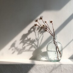 Wall Mural - Simple Glass Vase with Dried Branch Creating Soft Shadows