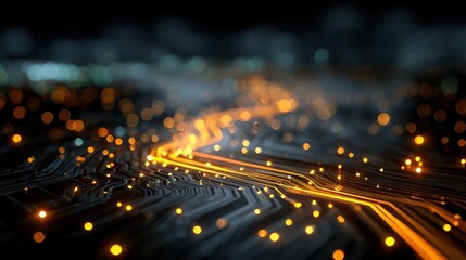Wall Mural - Glowing Digital Circuitry Patterns in a Futuristic Background