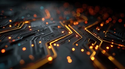 Wall Mural - Glowing Digital Circuitry with Patterns and Background Elements