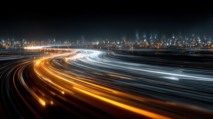 Wall Mural - Beautiful Long Exposure Light Trails Over Vibrant City Background